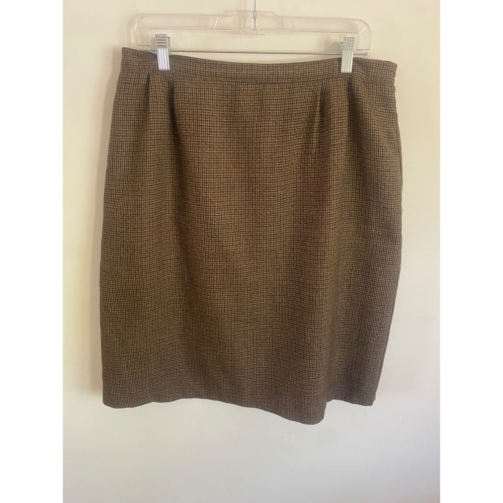 Briggs New York Vintage Brown Houndstooth Pencil Skirt Plus Size 18W Lined USA